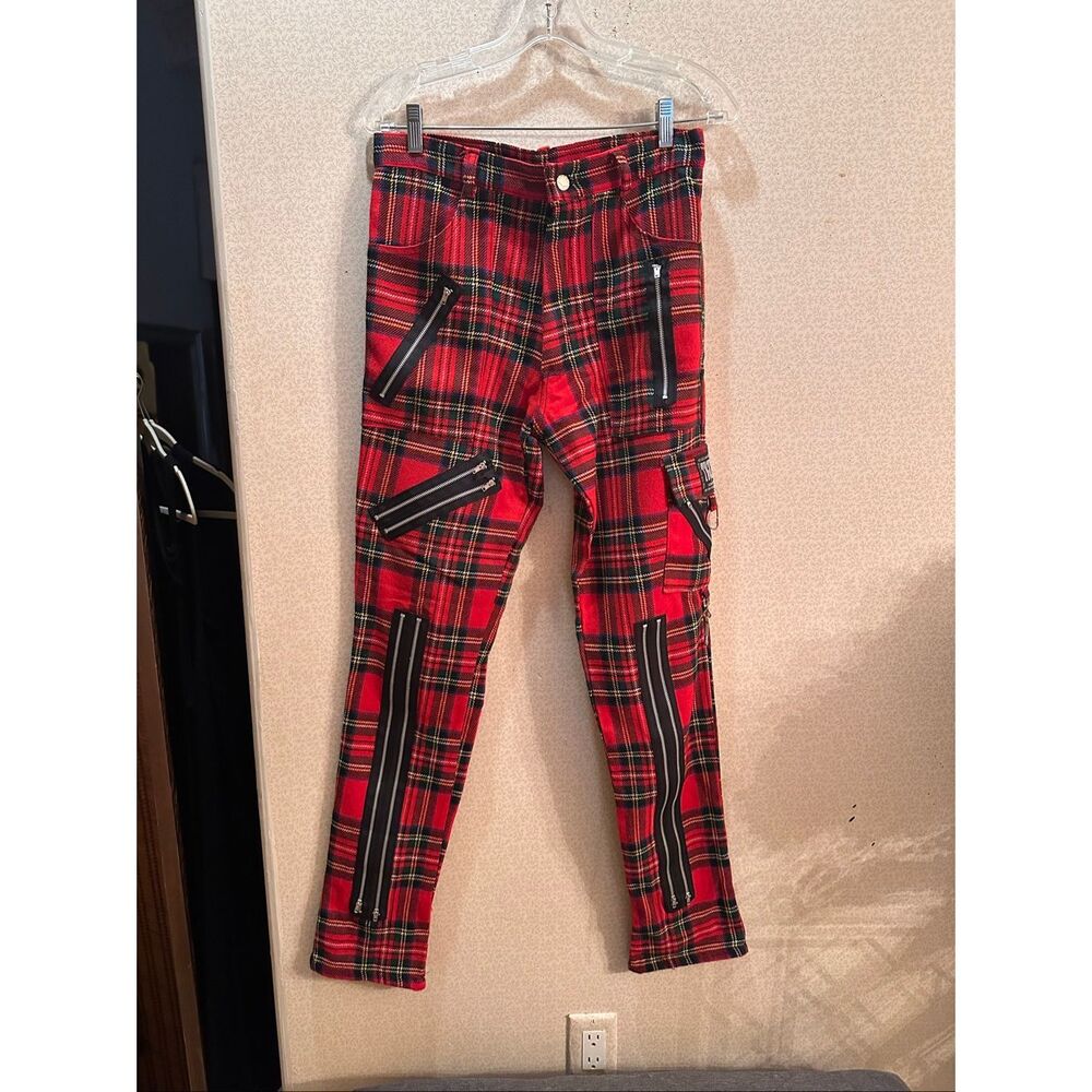 Vintage Tiger of London red tartan, zip bondage, punk pants. Made in England.
